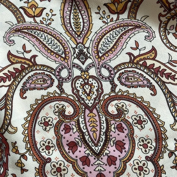 Melanie Lyne sz 14 Wide leg flowy cropped pants w paisley print brown pink gold - Picture 8 of 14